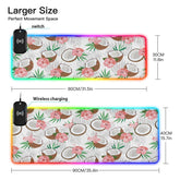 Coconut Piece Palm Leaves Hibiscus Wireless Charging Mouse Pad for Mobile Phone Extra Large Gaming Mousepad with 13 Lighting Modes Keyboard Mat for Gaming MacBook PC Laptop Desk Home Office